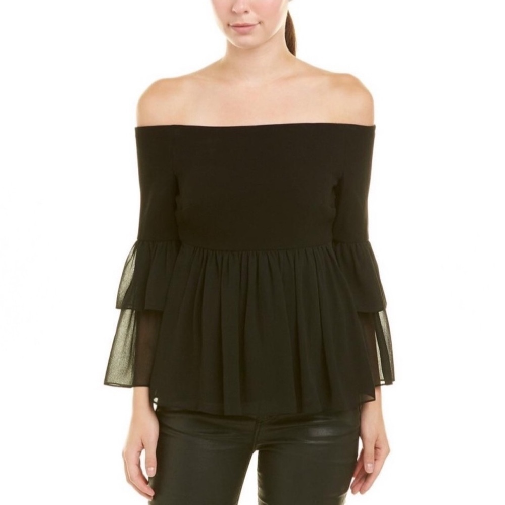 RACHEL Zoe Monroe Black Off Shoulder Top Blouse Size 0